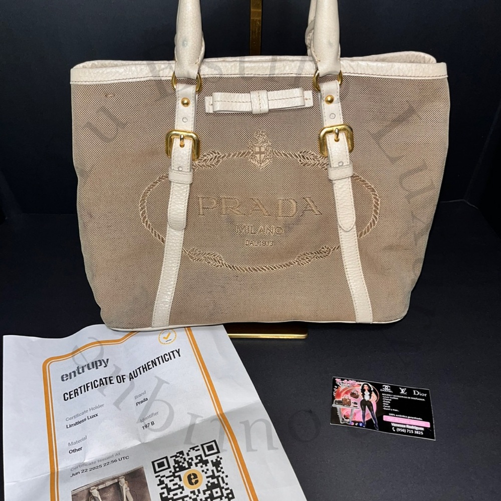 ❌❌SOLD❌❌ Prada Tan and Gold Tote Bag with Structured Desig